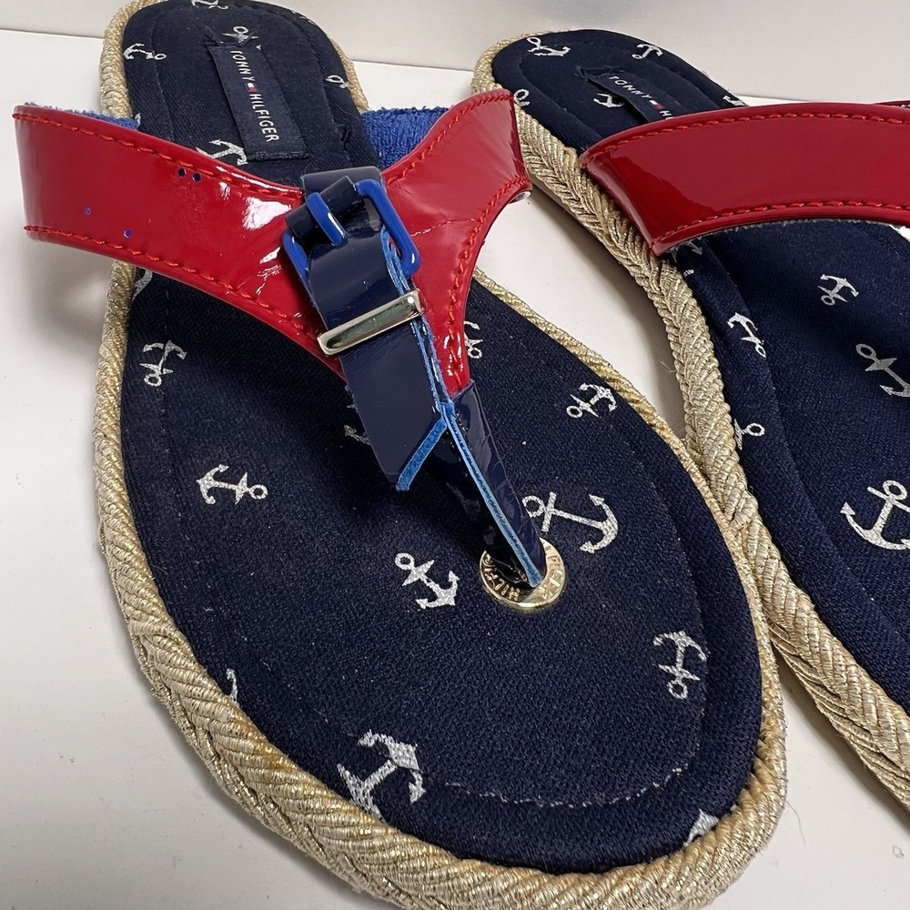 3/$25 Sale! Girls Tommy Hilfiger Blue Anchor Print Thong Sandals Flip Flops Sz 1